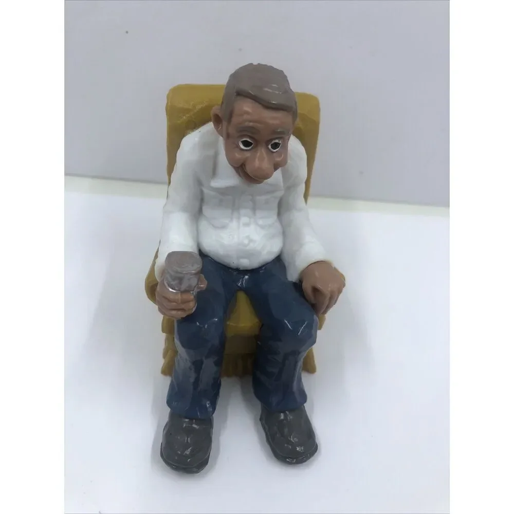 Vtg 1979 Wilton Cake Topper Dollhouse Retirement Old Man Chair Watching TV